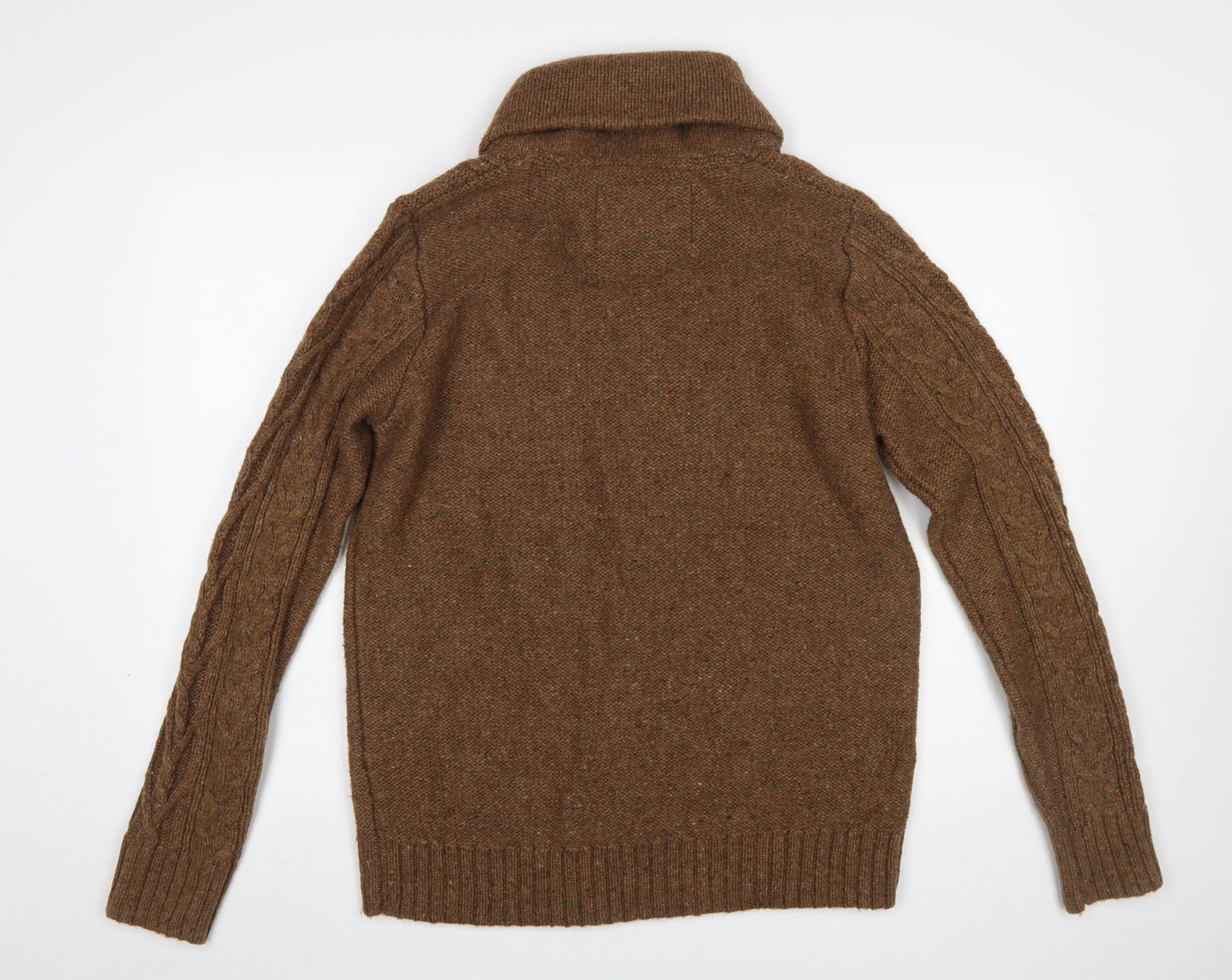 Rocha John Rocha Men’s Brown Cable Knit Wool Blend Collared Jumper M