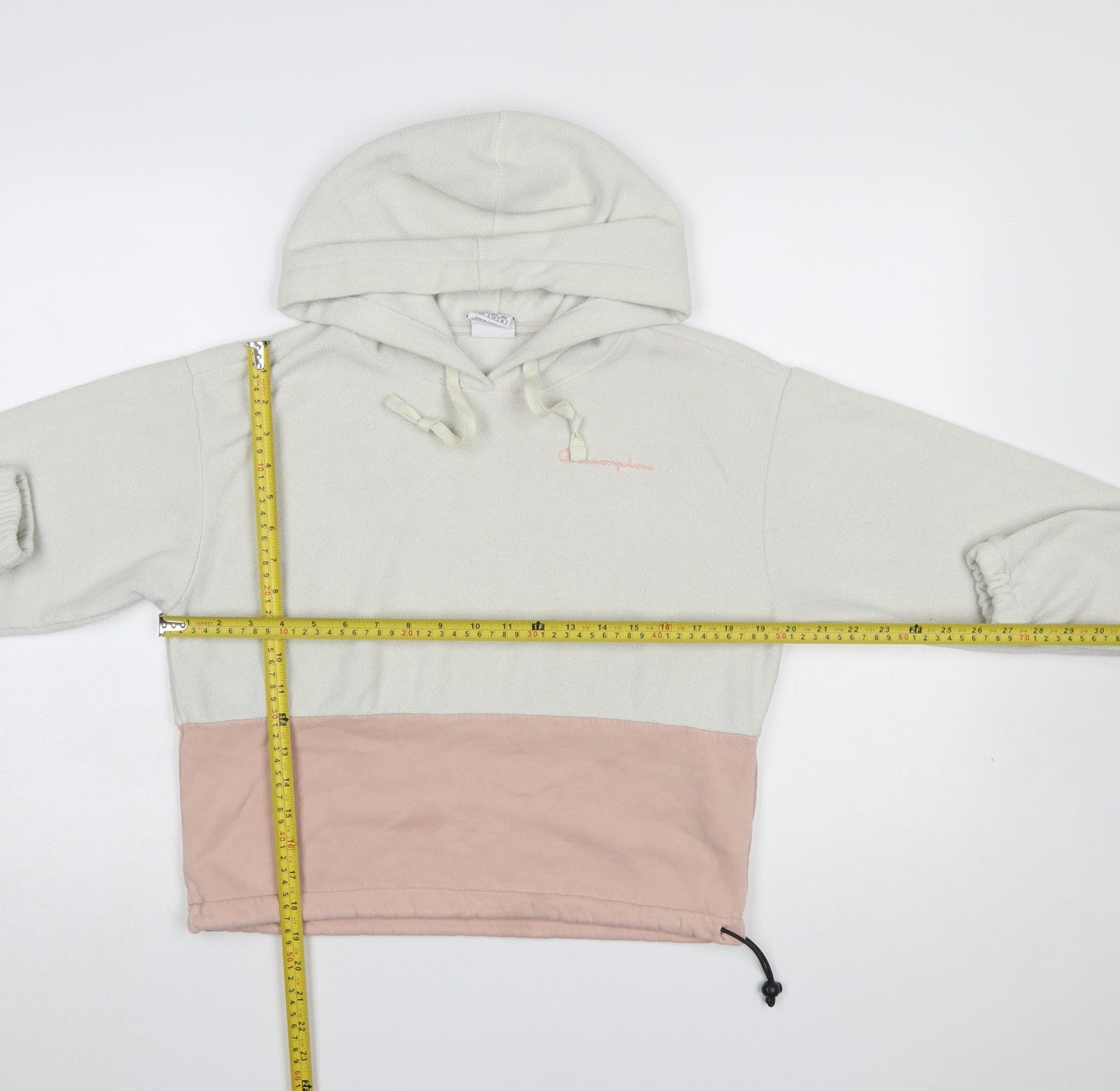 Champion Women’s Grey and Pink Pullover Hoodie Small with Drawstring Hem
