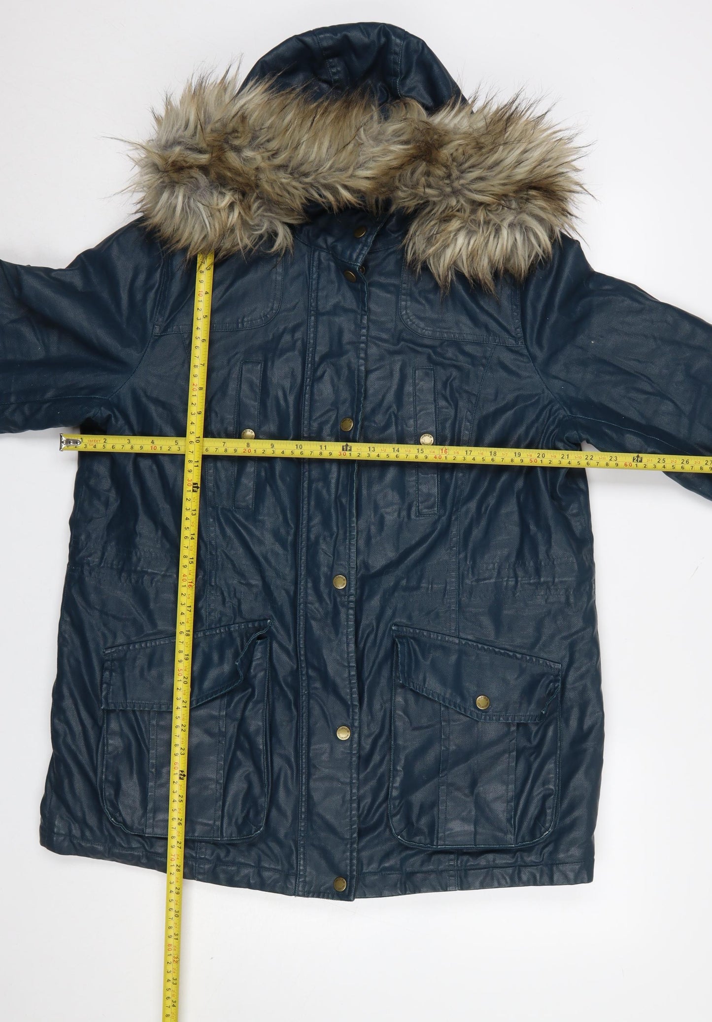 Marks and Spencer Women Blue Faux Fur Hooded Parka Coat Size 14