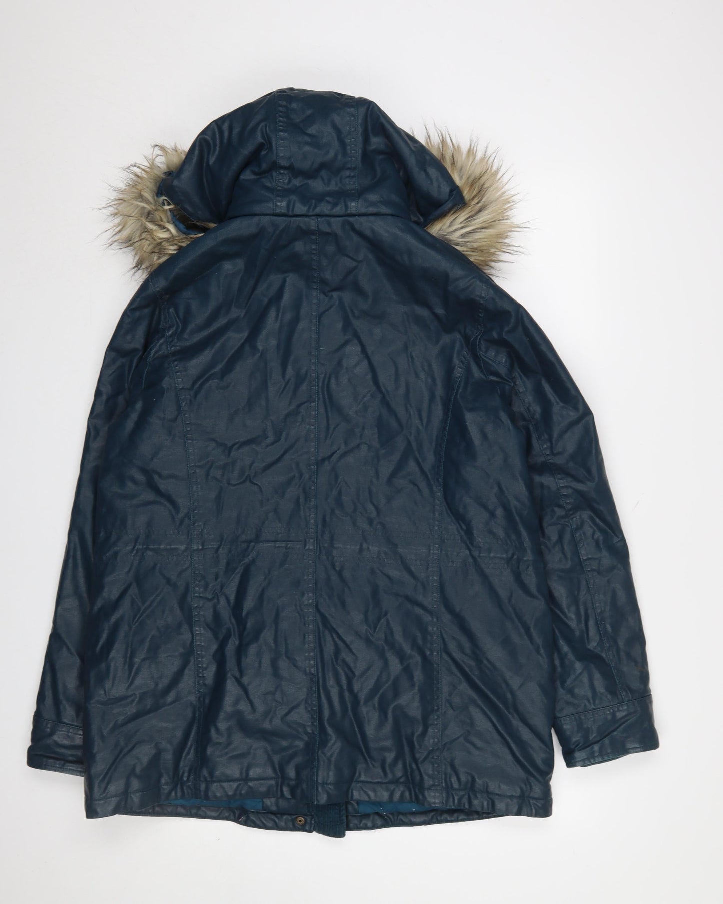 Marks and Spencer Women Blue Faux Fur Hooded Parka Coat Size 14
