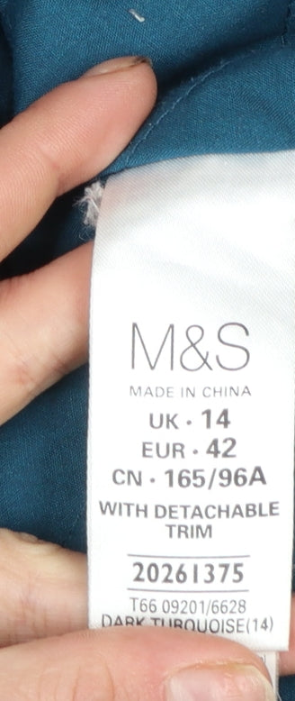 Marks and Spencer Women Blue Faux Fur Hooded Parka Coat Size 14