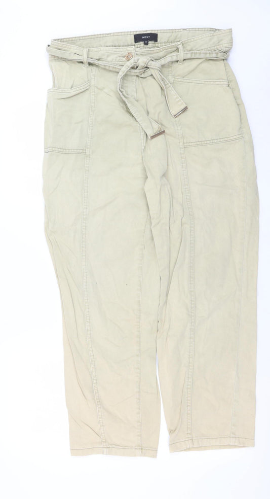 Next Women's Beige Paperbag High Waist Tapered Trousers Size 16