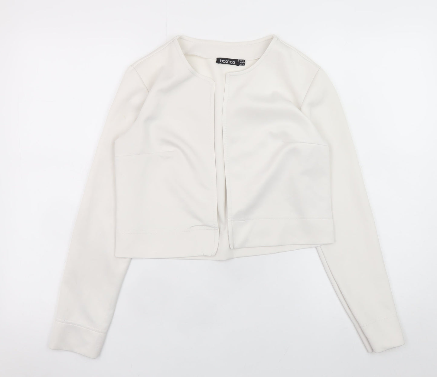 Boohoo Women's Ivory Cropped Blouse UK 12 Long Sleeve Jersey Top