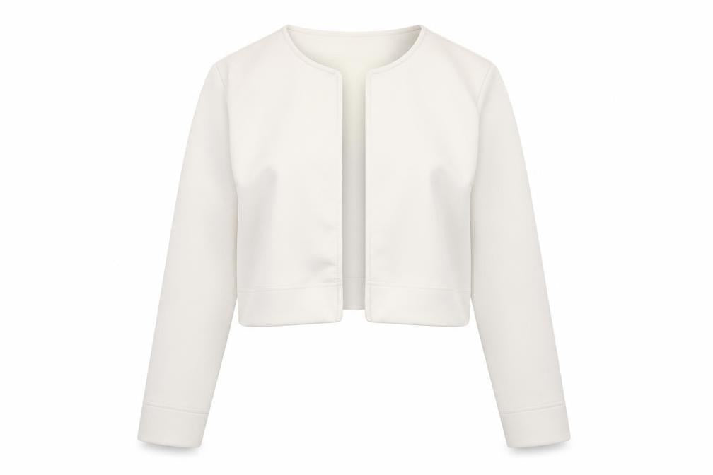 Boohoo Women's Ivory Cropped Blouse UK 12 Long Sleeve Jersey Top