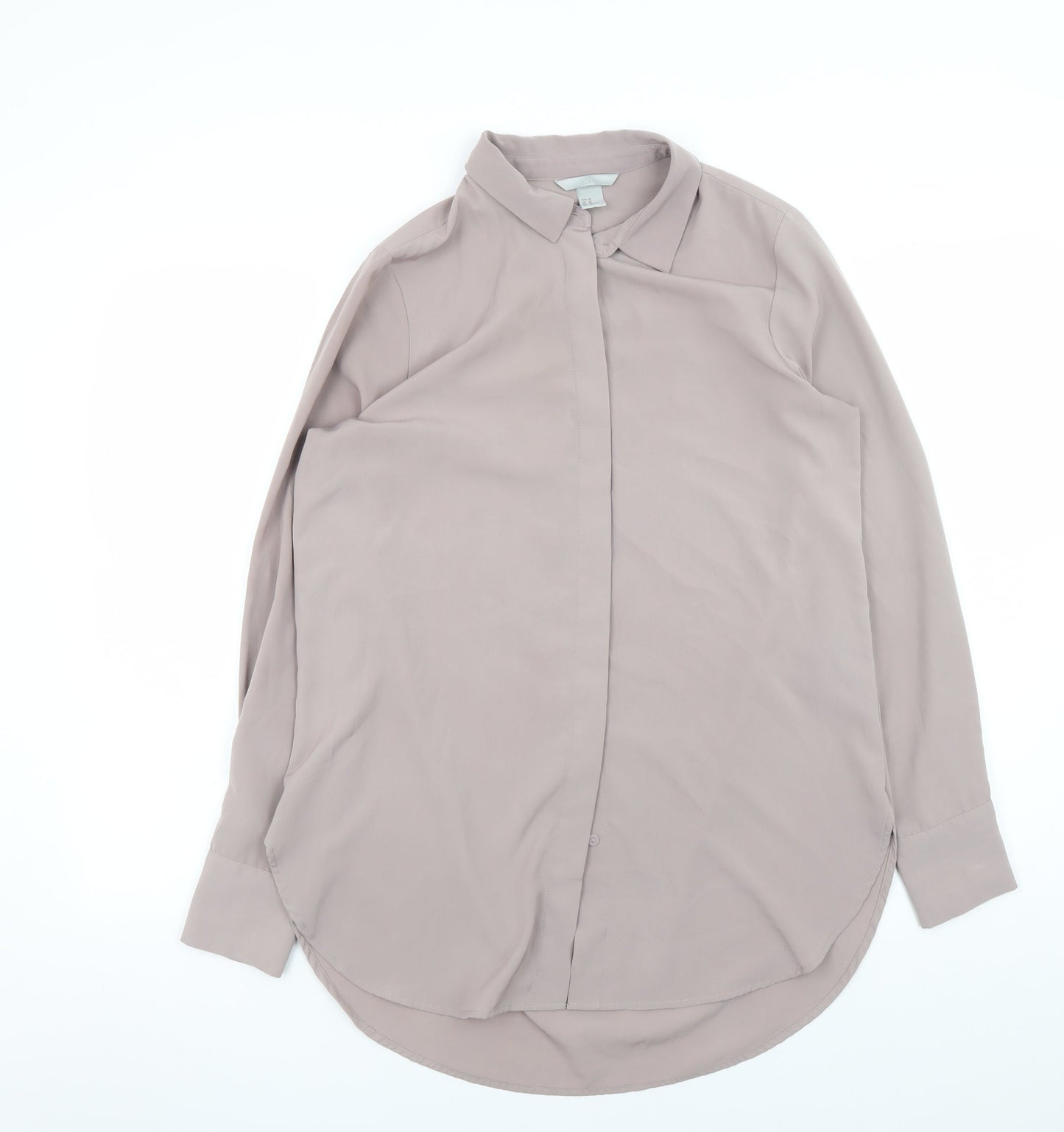 H&M Women Beige Button-Up Long Sleeve Shirt Size 12