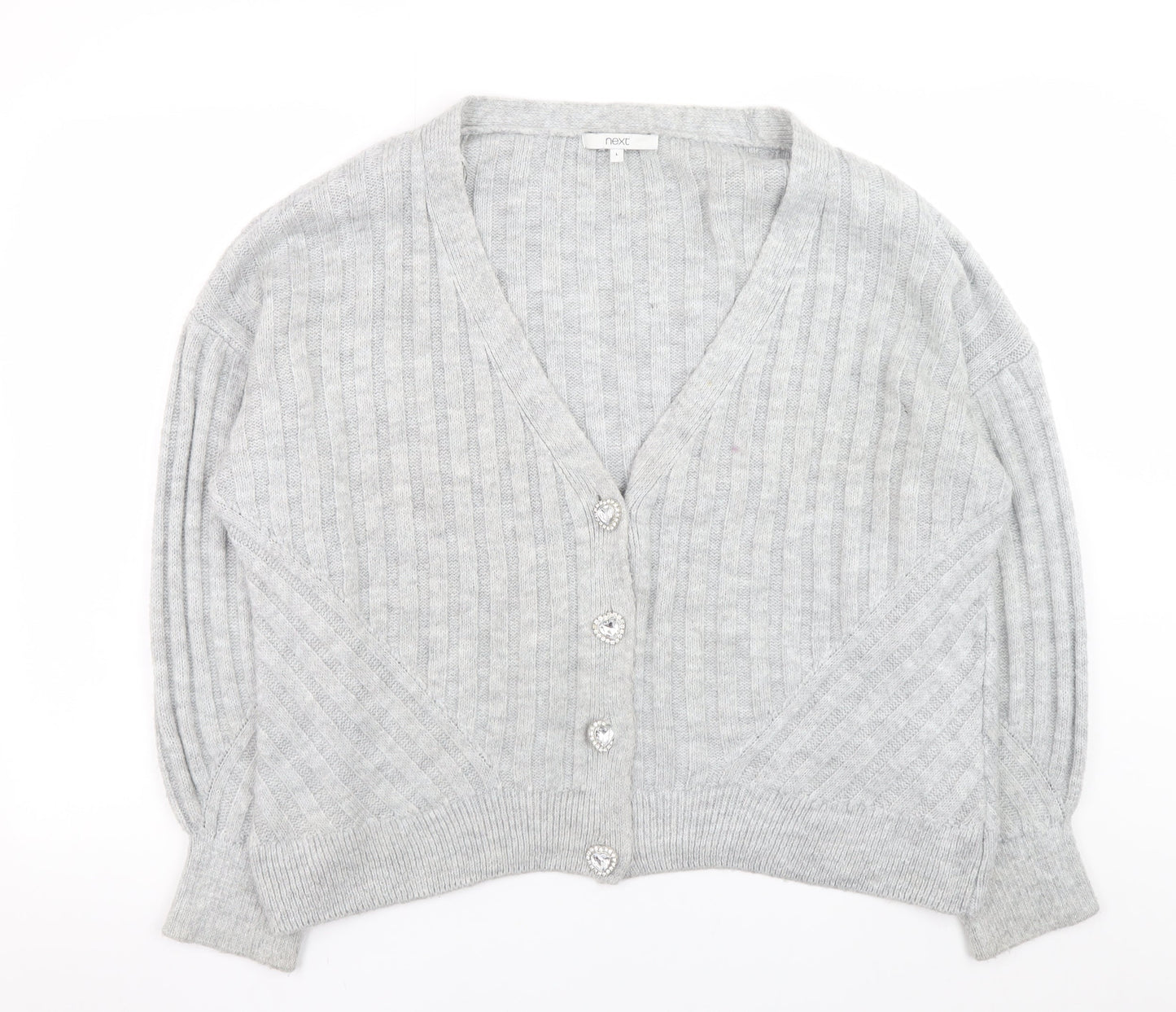 Next Women Grey Acrylic Blend V-Neck Button Cardigan Size 16