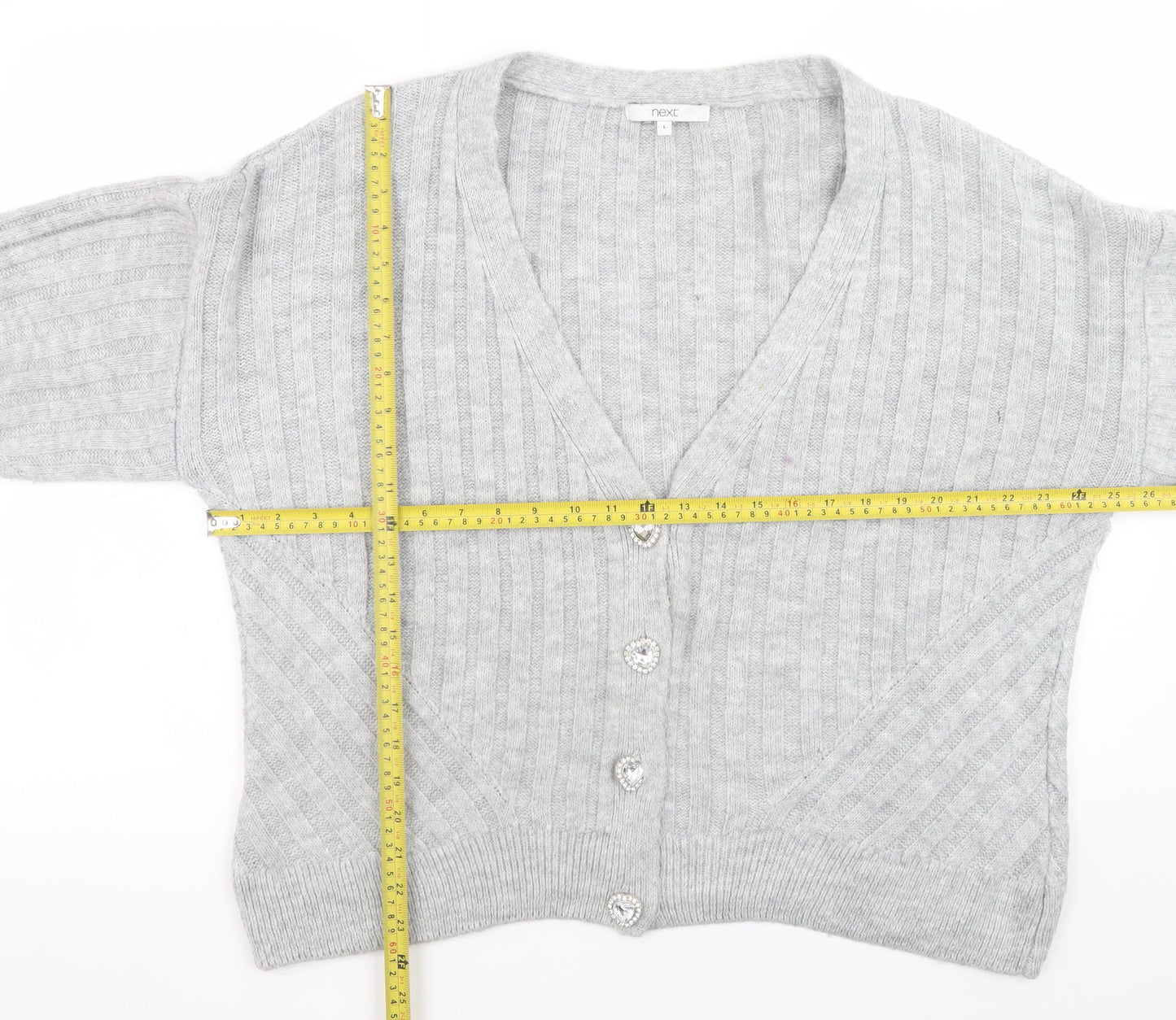 Next Women Grey Acrylic Blend V-Neck Button Cardigan Size 16