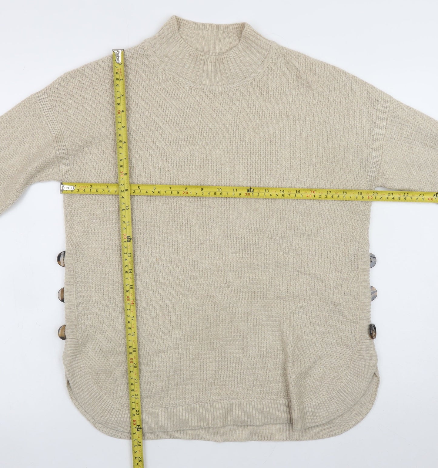 Warehouse Womens Beige Mock Neck Button Side Knit Jumper Size 6