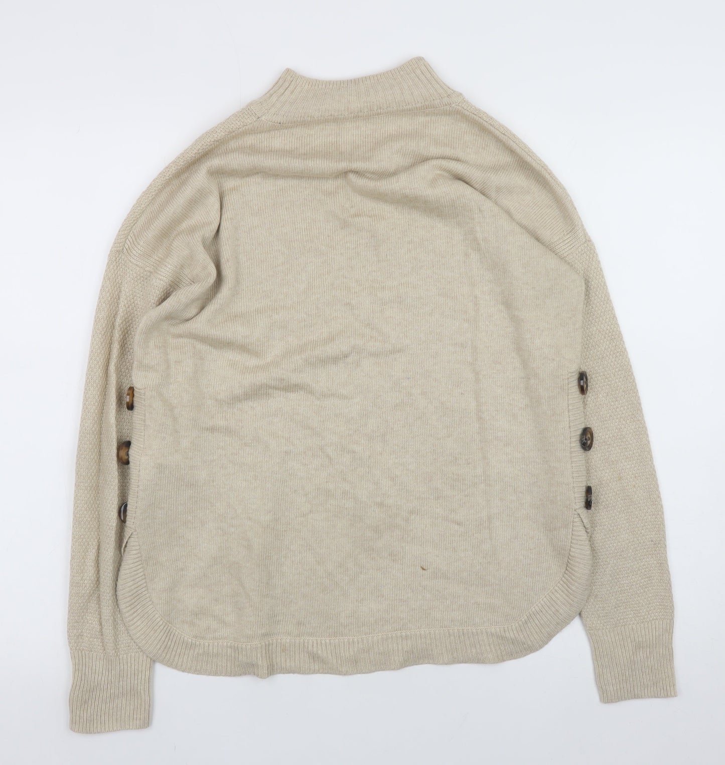 Warehouse Womens Beige Mock Neck Button Side Knit Jumper Size 6