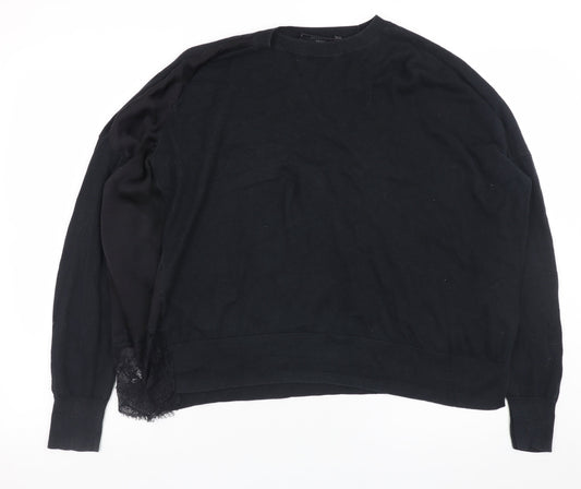 AllSaints Womens Black Lace Detail Relaxed Knit Jumper Size M