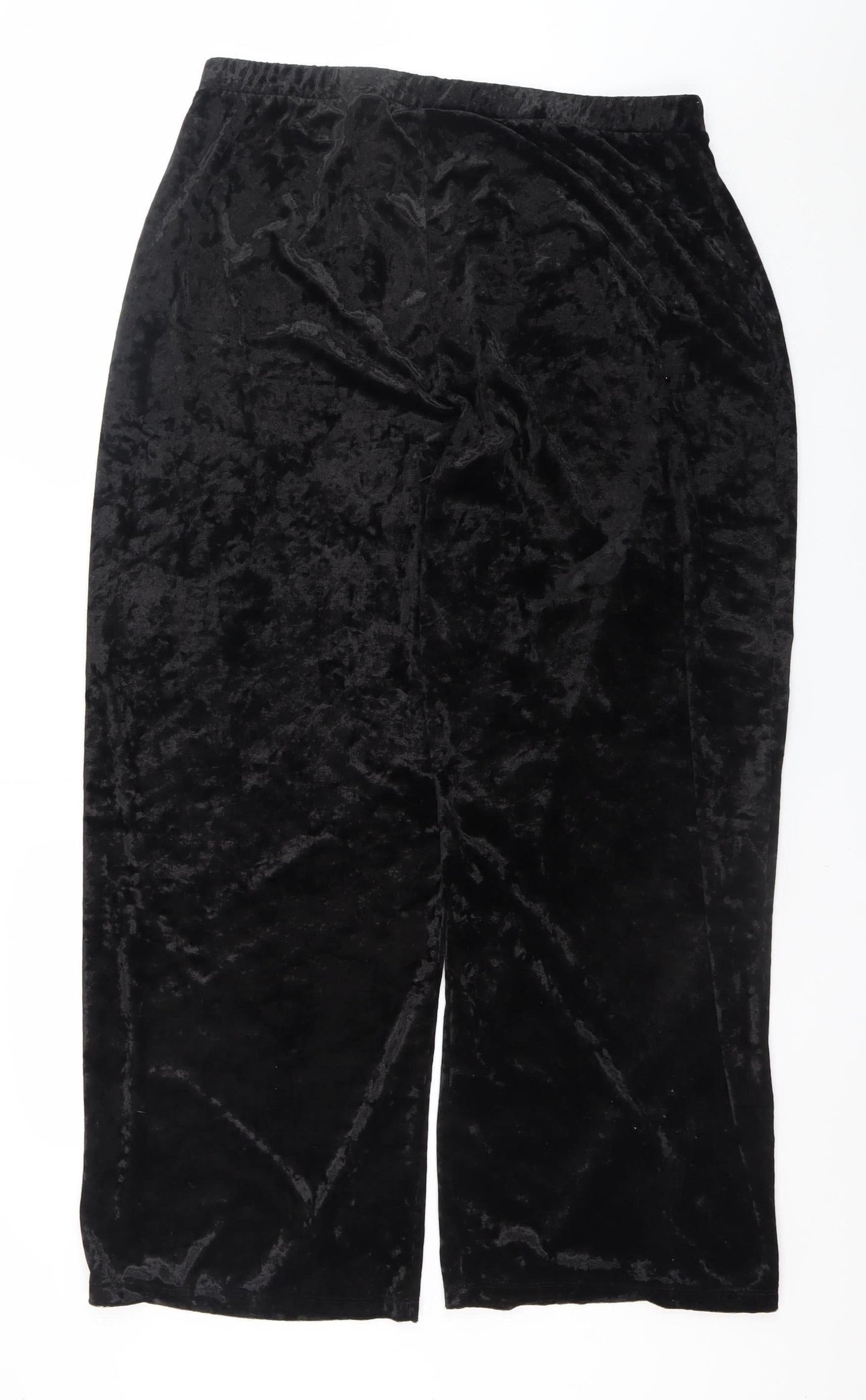 Spirit Women's Black Crushed Velvet Wide-Leg Stretch Trousers UK 18