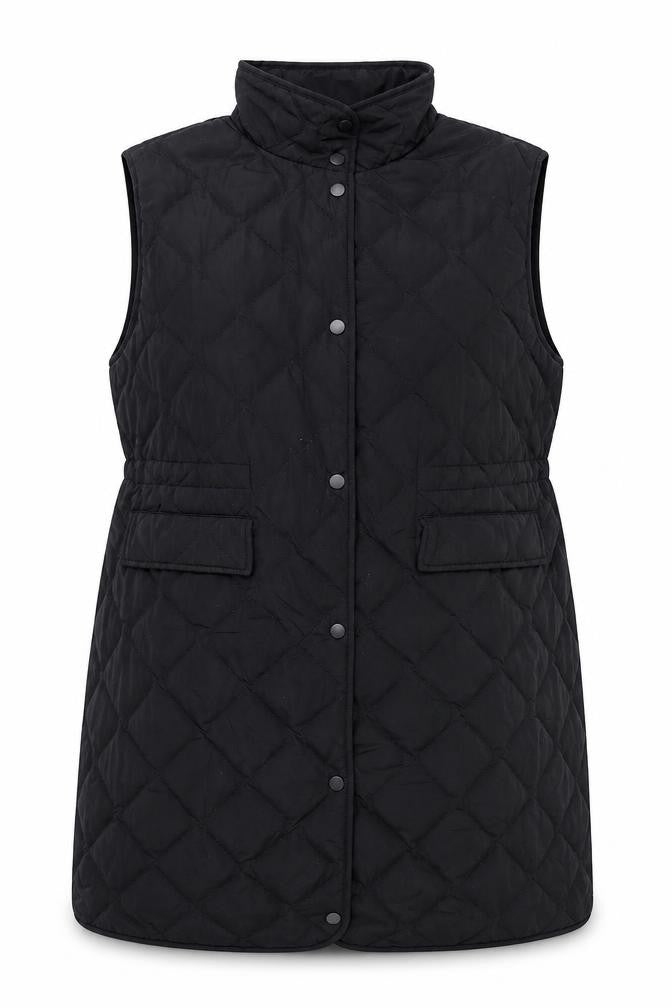 Primark Women’s Black Quilted Long Waistcoat S Sleeveless Casual Vest
