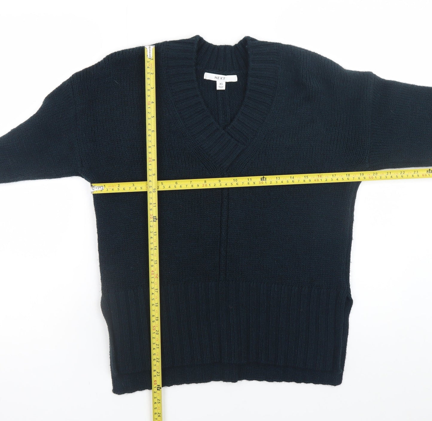 Next Womens Black V-Neck Knit Pullover Jumper XS