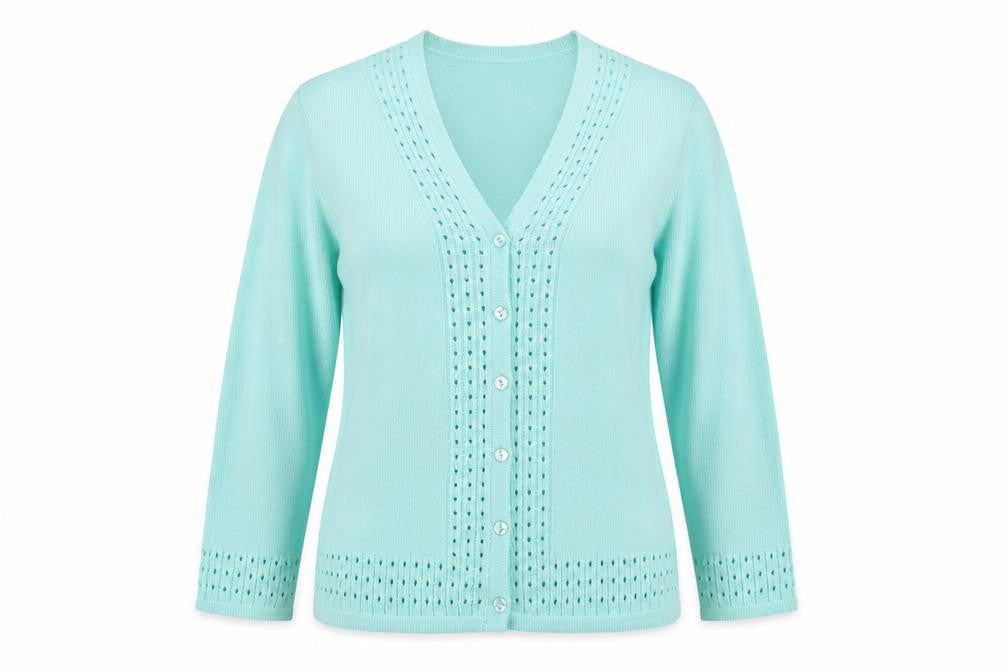 Damart Women’s Green V-Neck Long Sleeve Button Cardigan Size 14