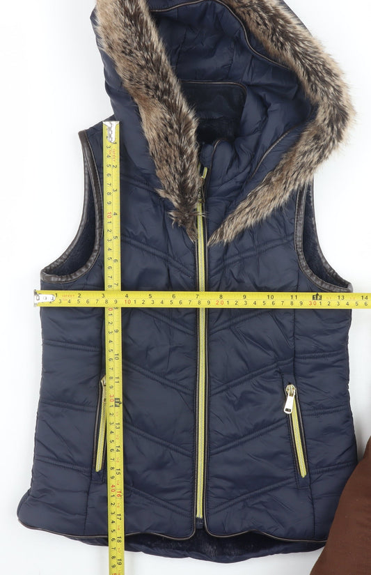Firetrap Boys Blue Hooded Puffer Gilet Faux Fur Trim 7-8 Years