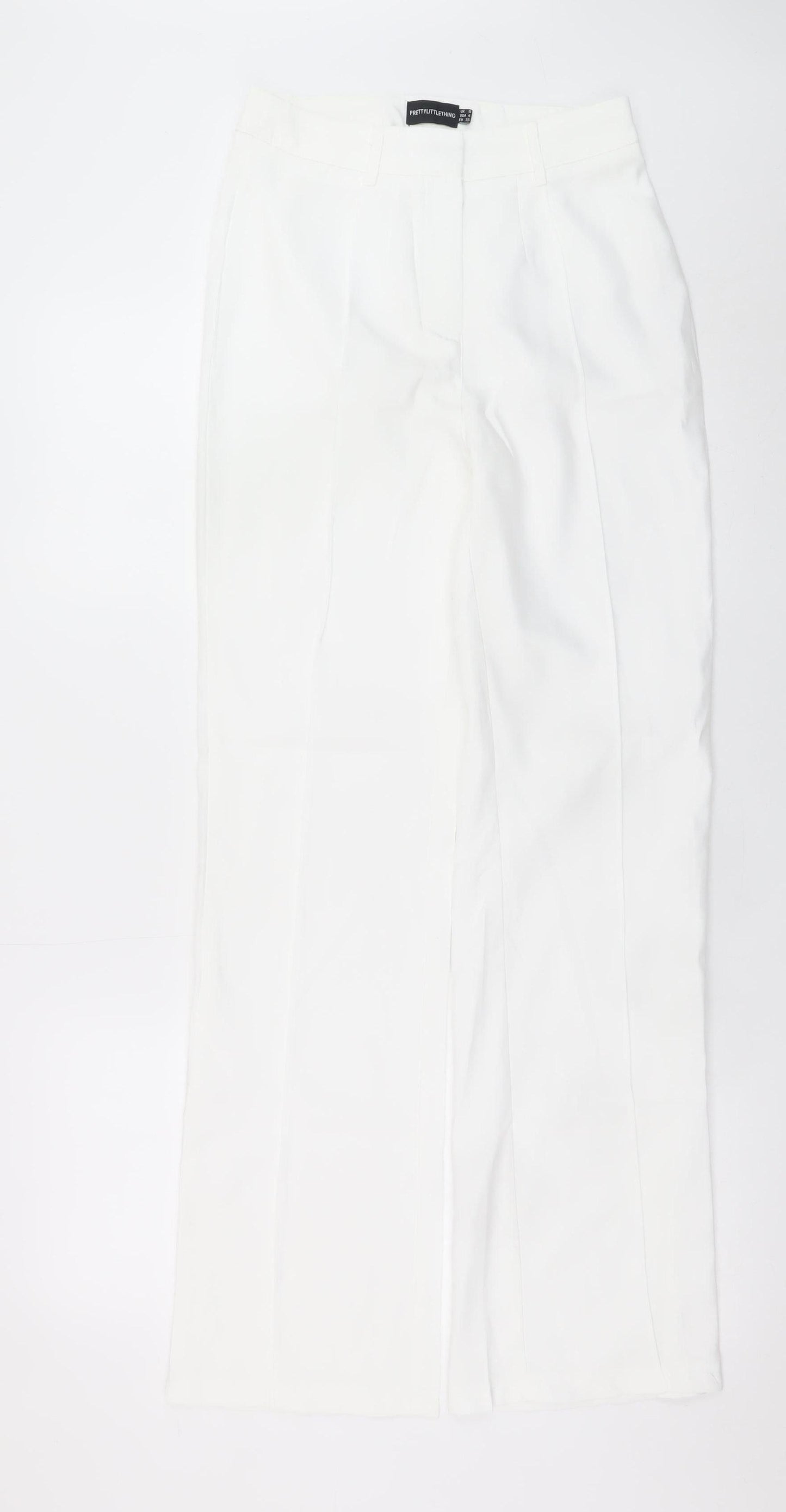 PrettyLittleThing Women’s White Wide Leg High Rise Trousers Size 8