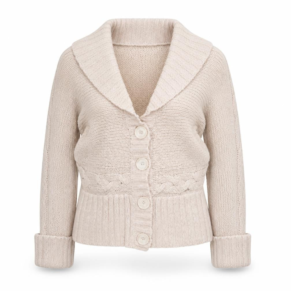 Tally Weijl Women’s Beige Cable Knit Cardigan M Relaxed Fit