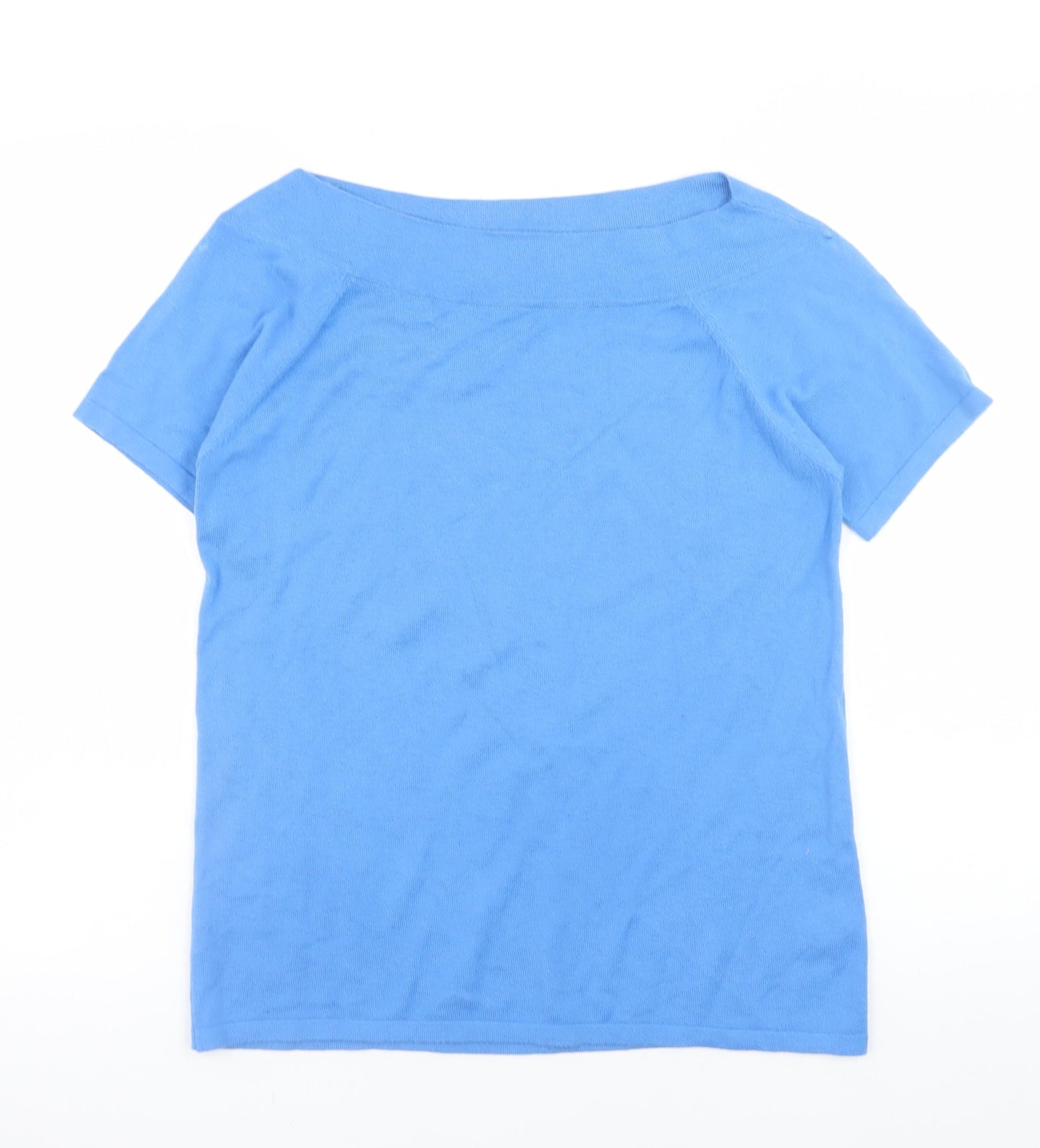 Next Womens Blue Boat Neck Short Sleeve Cotton Blend Jumper Size 10