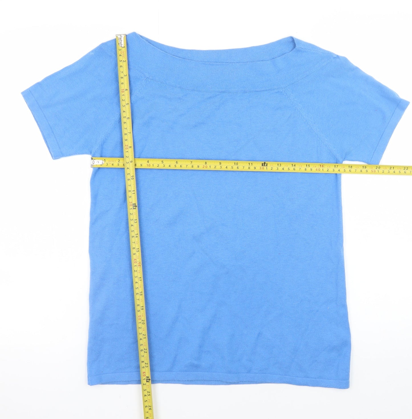 Next Womens Blue Boat Neck Short Sleeve Cotton Blend Jumper Size 10