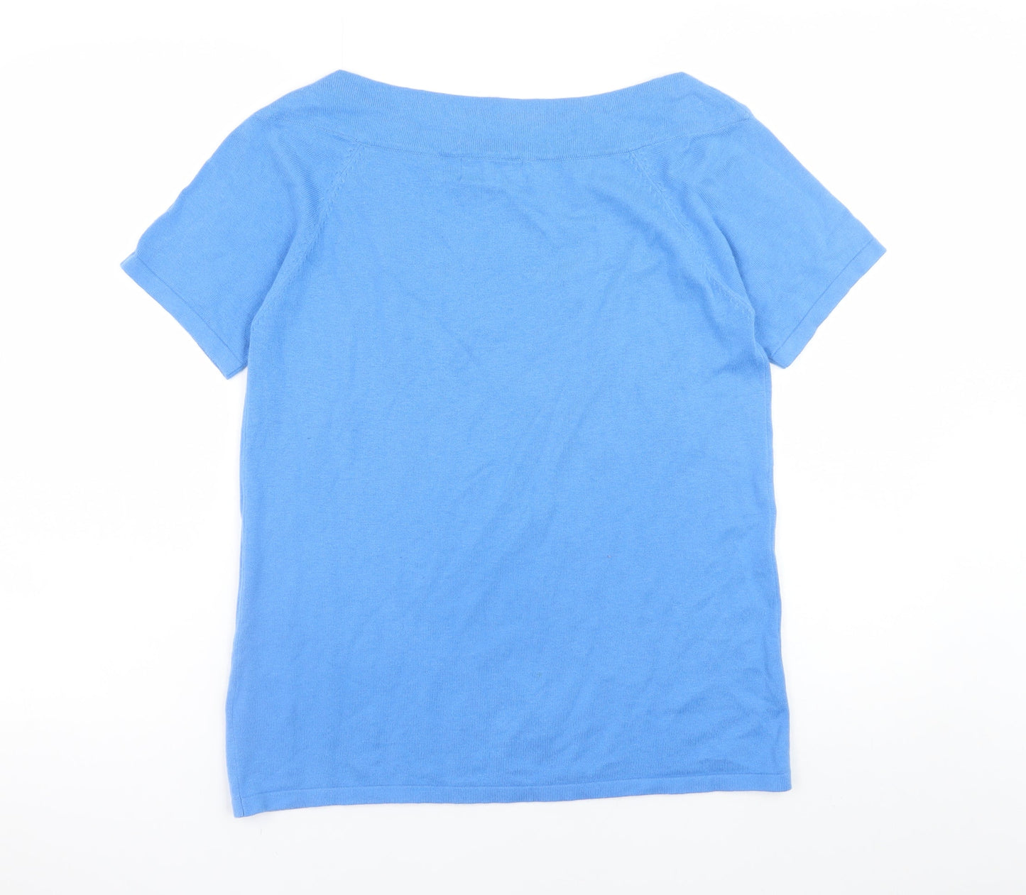 Next Womens Blue Boat Neck Short Sleeve Cotton Blend Jumper Size 10