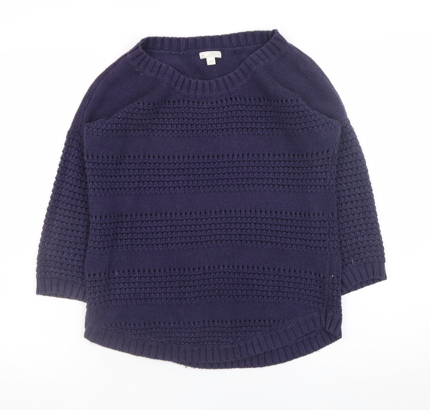 Gap Women's Blue Cotton Chunky Knit 3/4 Sleeve Pullover Jumper XS