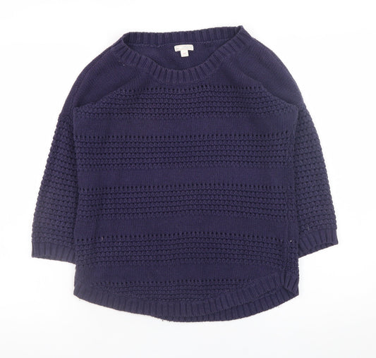 Gap Women's Blue Cotton Chunky Knit 3/4 Sleeve Pullover Jumper XS