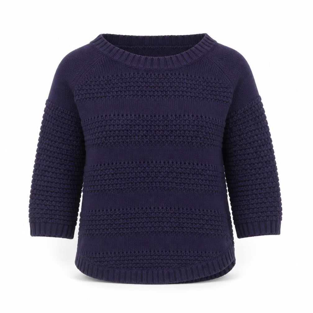 Gap Women's Blue Cotton Chunky Knit 3/4 Sleeve Pullover Jumper XS