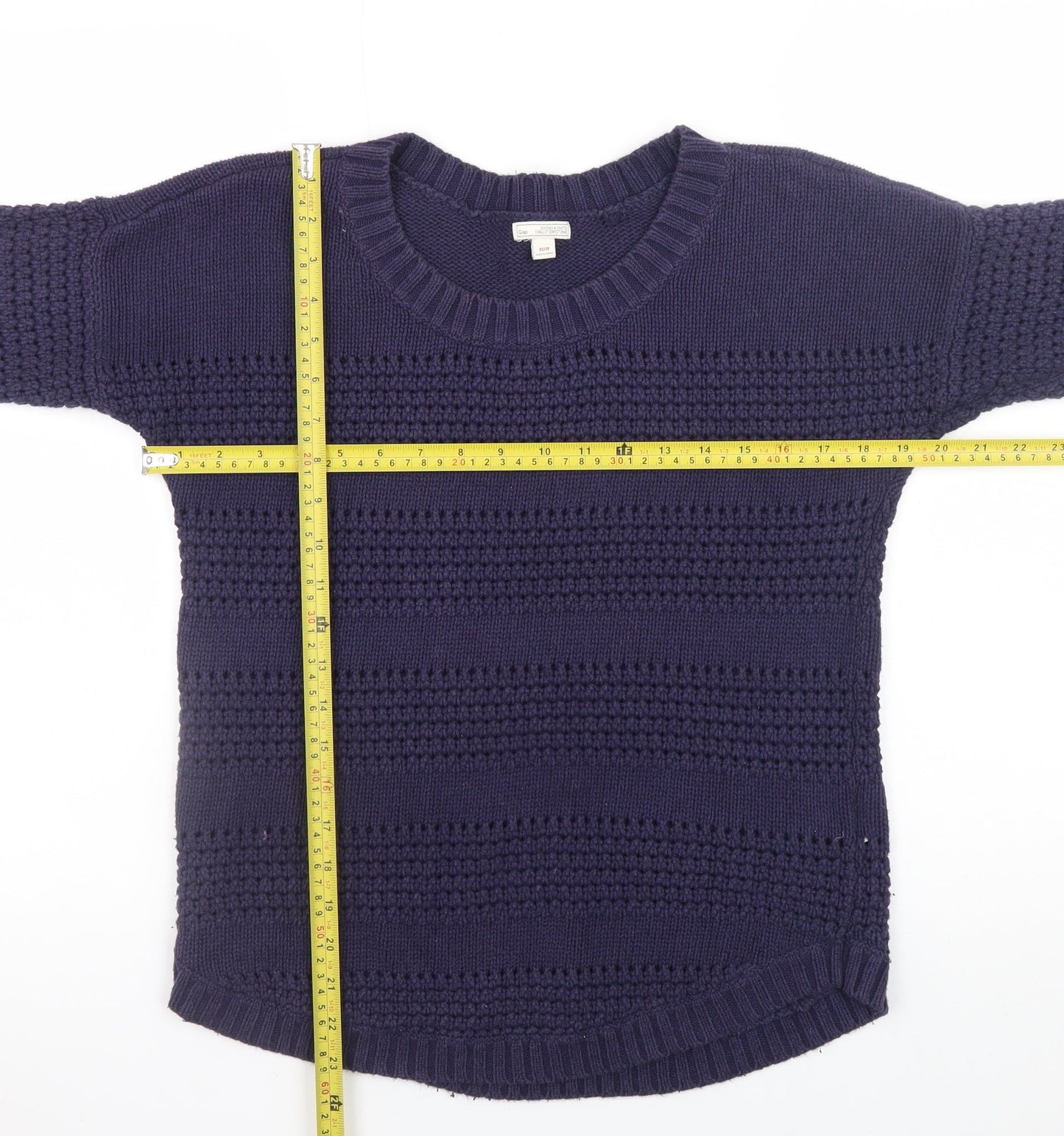 Gap Women's Blue Cotton Chunky Knit 3/4 Sleeve Pullover Jumper XS