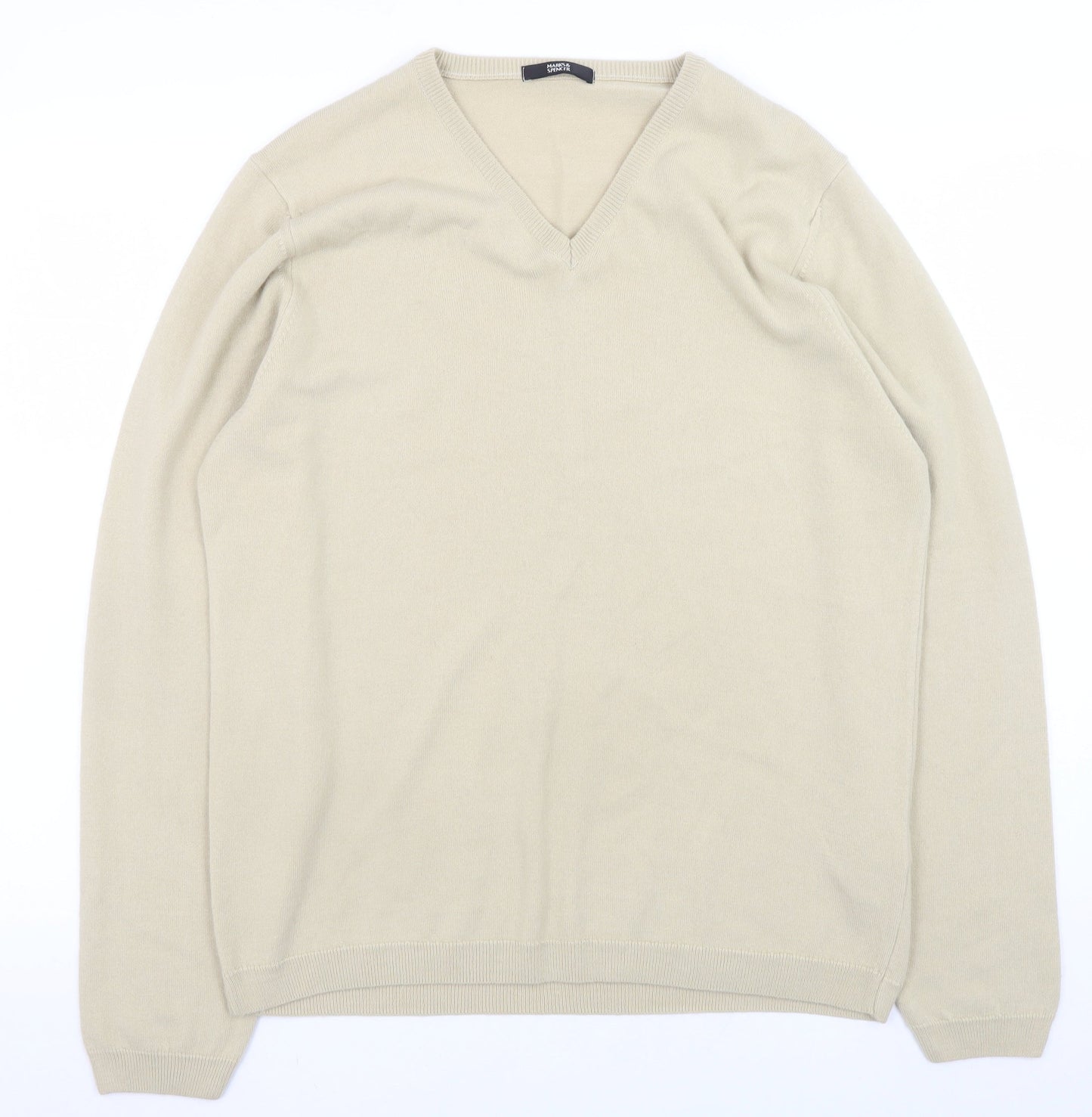 Marks and Spencer Men’s Beige V-Neck Acrylic Jumper Size M