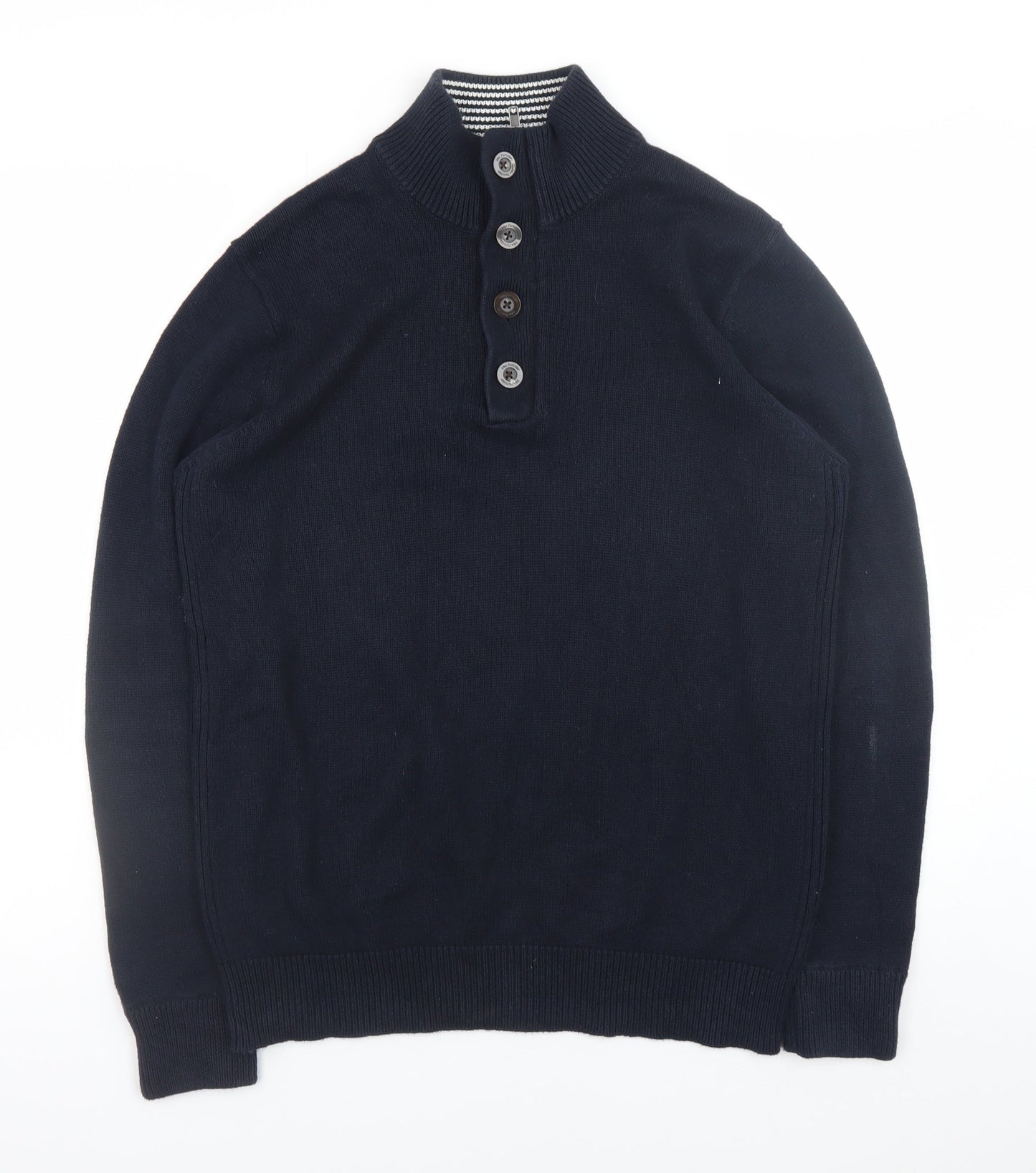 John Partridge Men's Blue Cotton Henley Jumper Size M