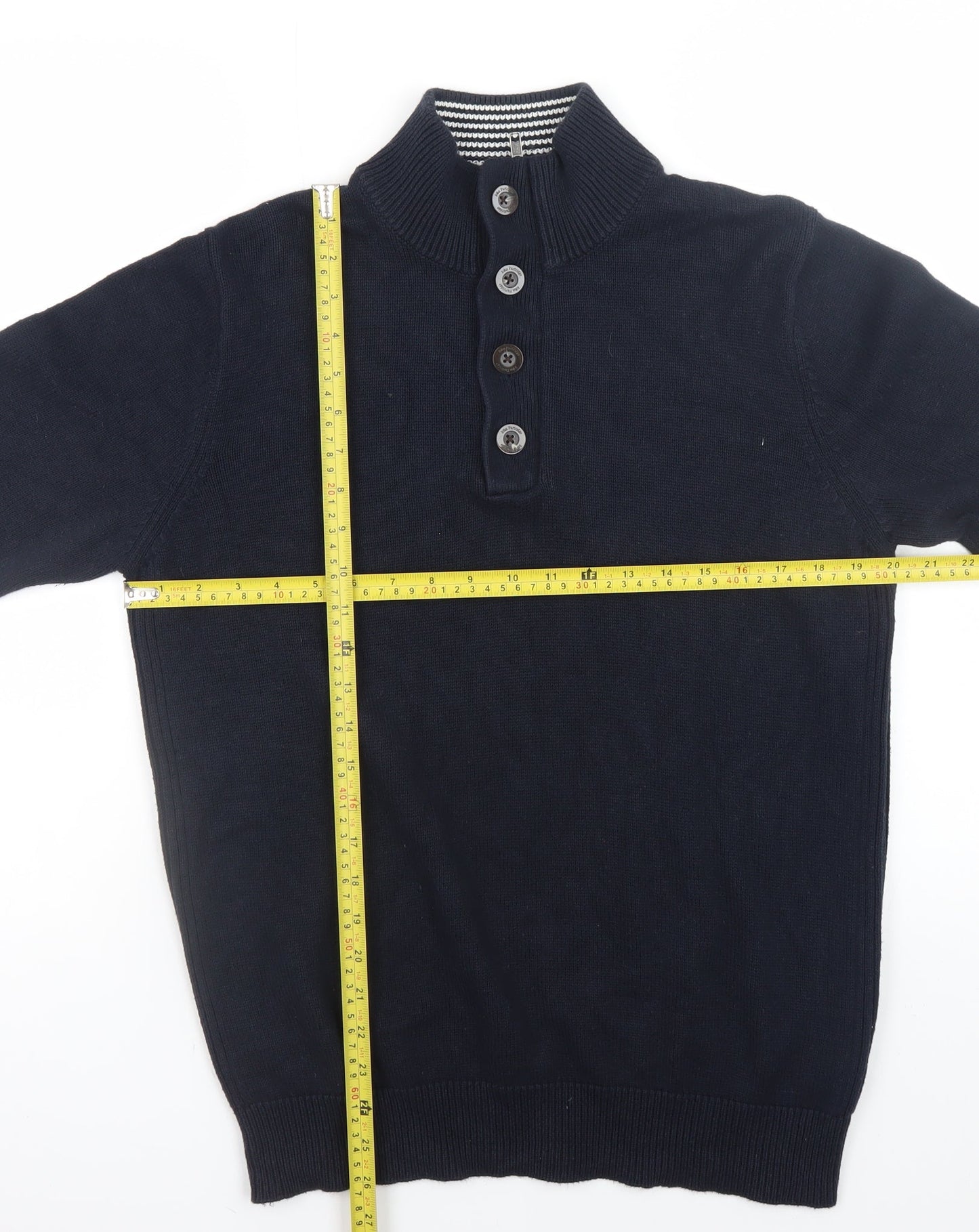 John Partridge Men's Blue Cotton Henley Jumper Size M