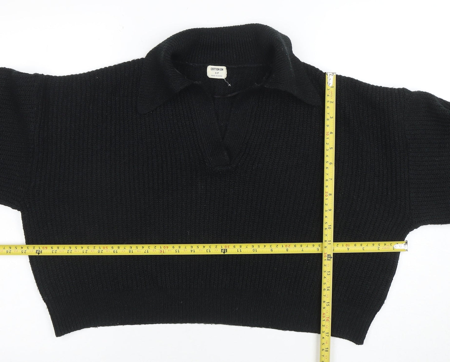 Cotton On Women's Black Collared Henley Knit Jumper Size S
