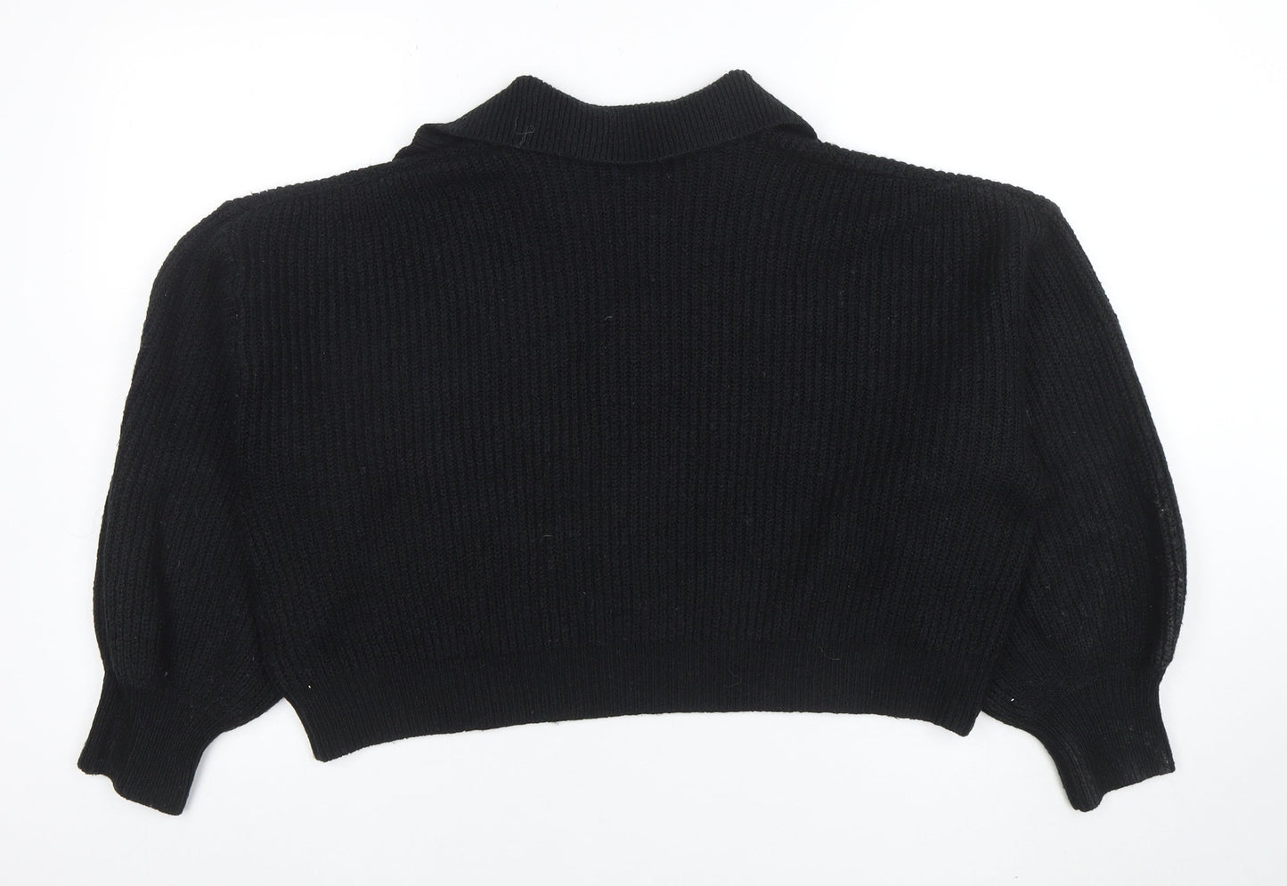 Cotton On Women's Black Collared Henley Knit Jumper Size S