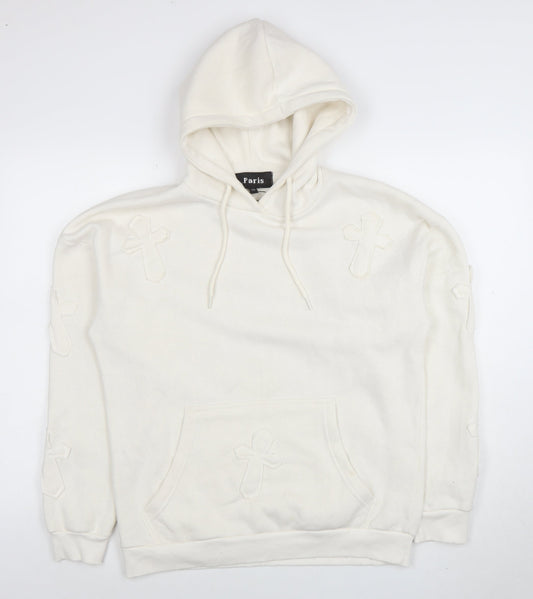Paris Women’s Ivory Hoodie UK 8 Small Pullover Cross Detail Cotton Blend