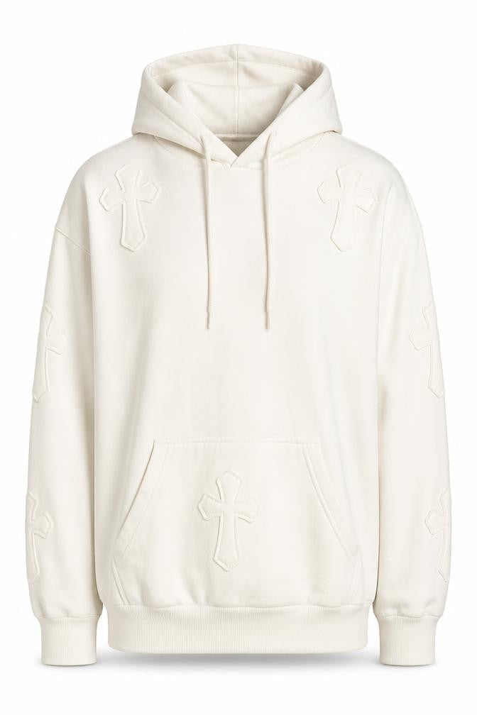 Paris Women’s Ivory Hoodie UK 8 Small Pullover Cross Detail Cotton Blend