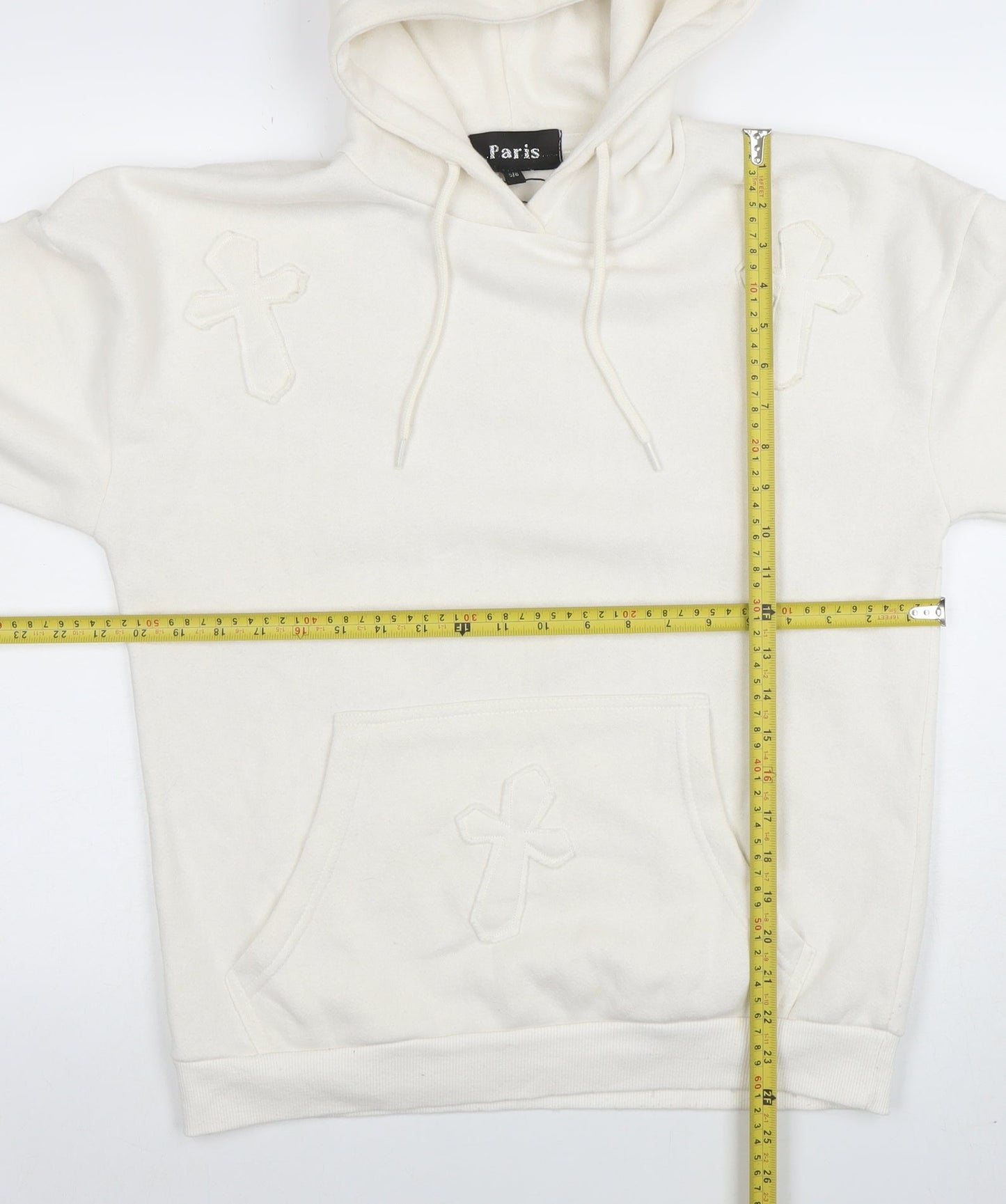 Paris Women’s Ivory Hoodie UK 8 Small Pullover Cross Detail Cotton Blend
