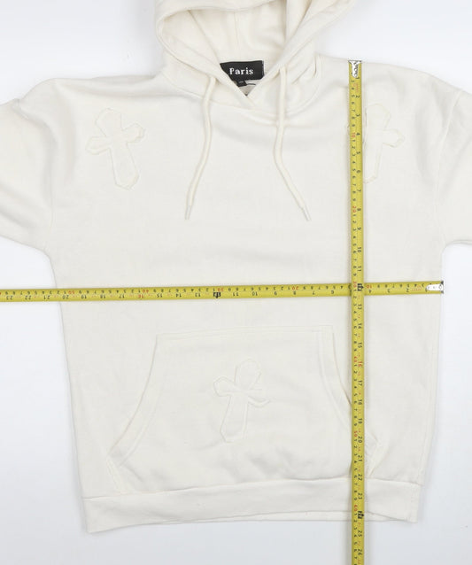 Paris Women’s Ivory Hoodie UK 8 Small Pullover Cross Detail Cotton Blend
