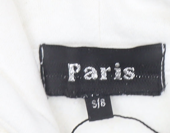 Paris Women’s Ivory Hoodie UK 8 Small Pullover Cross Detail Cotton Blend