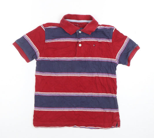 Tommy Hilfiger Boys Red Striped Cotton Polo Shirt 6 Years Classic Fit