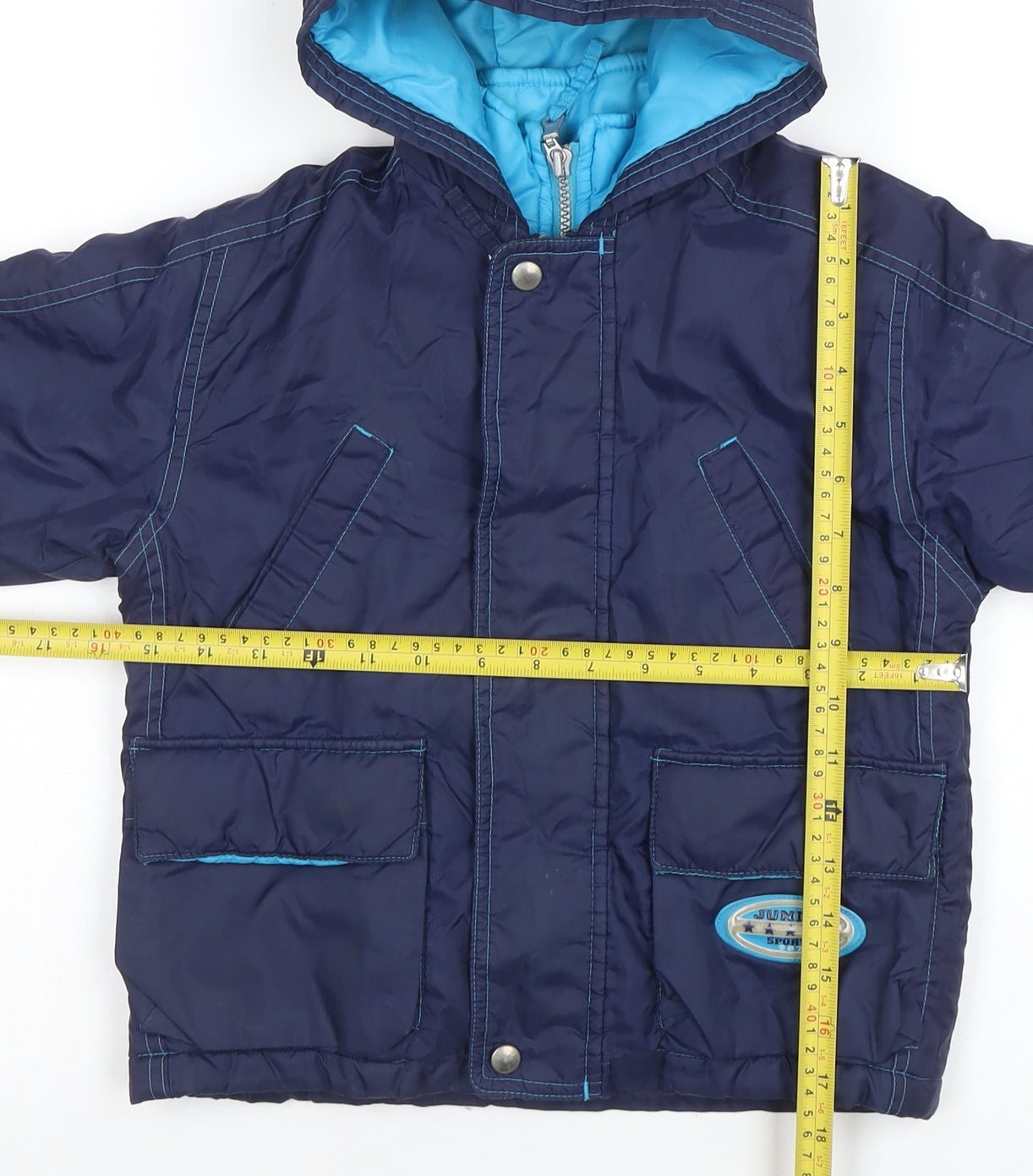 Mothercare Boys Blue Hooded Puffer Jacket 2-3 Years Waterproof Lined Coat