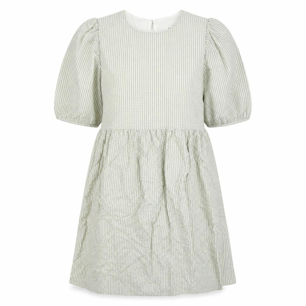 Oasis Women's Green Check A-Line Puff Sleeve Knee Length Dress Size 12