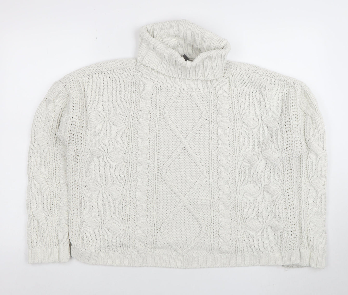 Primark Women's White Roll Neck Cable-Knit Pullover Jumper Size M