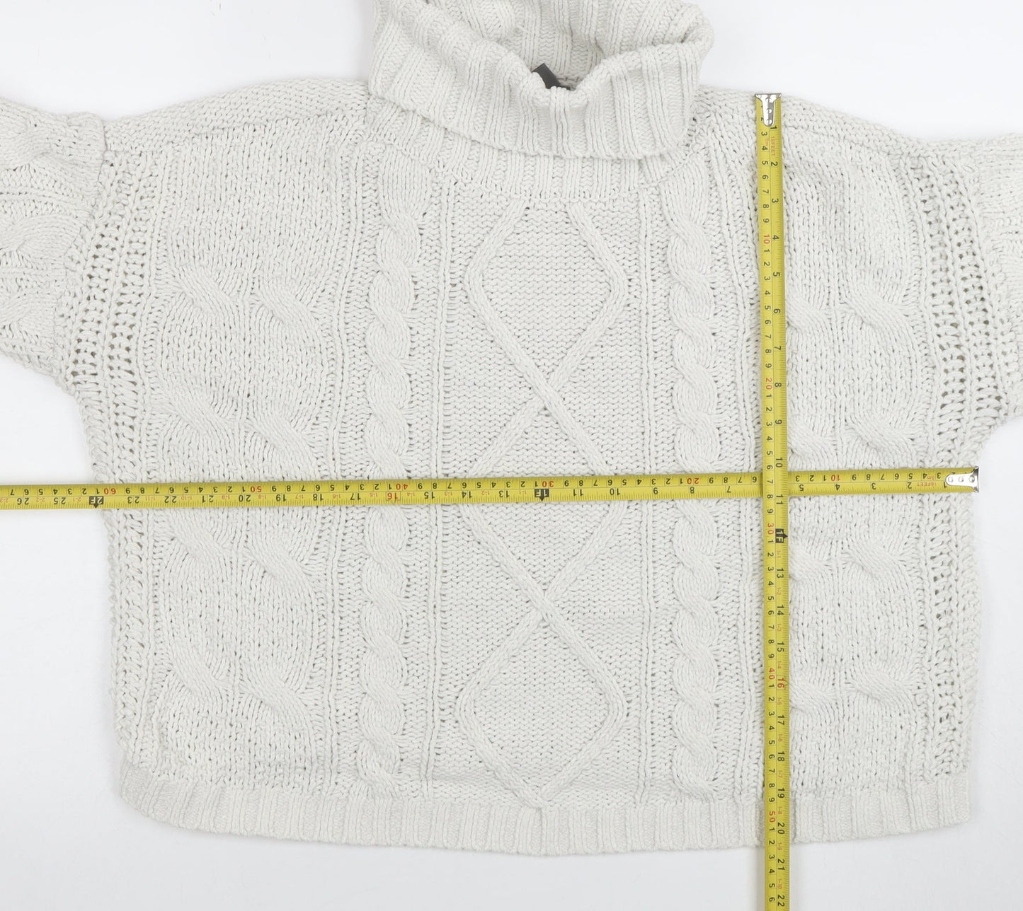 Primark Women's White Roll Neck Cable-Knit Pullover Jumper Size M