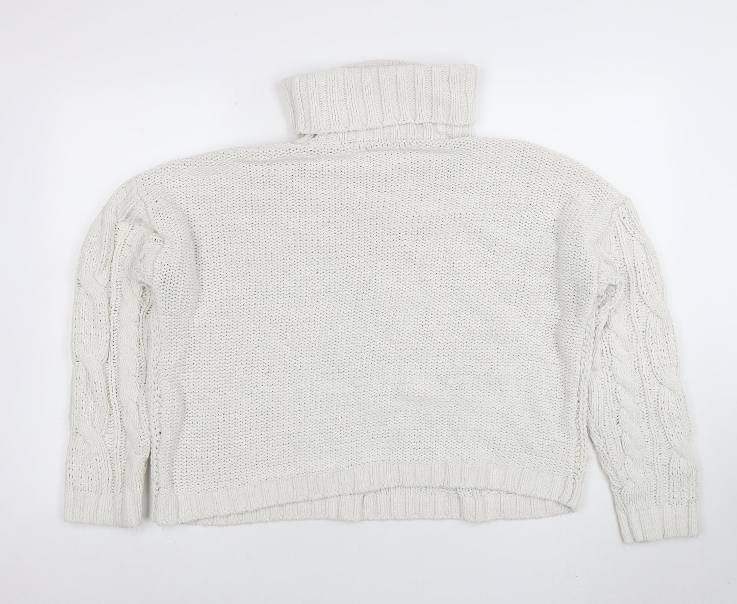 Primark Women's White Roll Neck Cable-Knit Pullover Jumper Size M