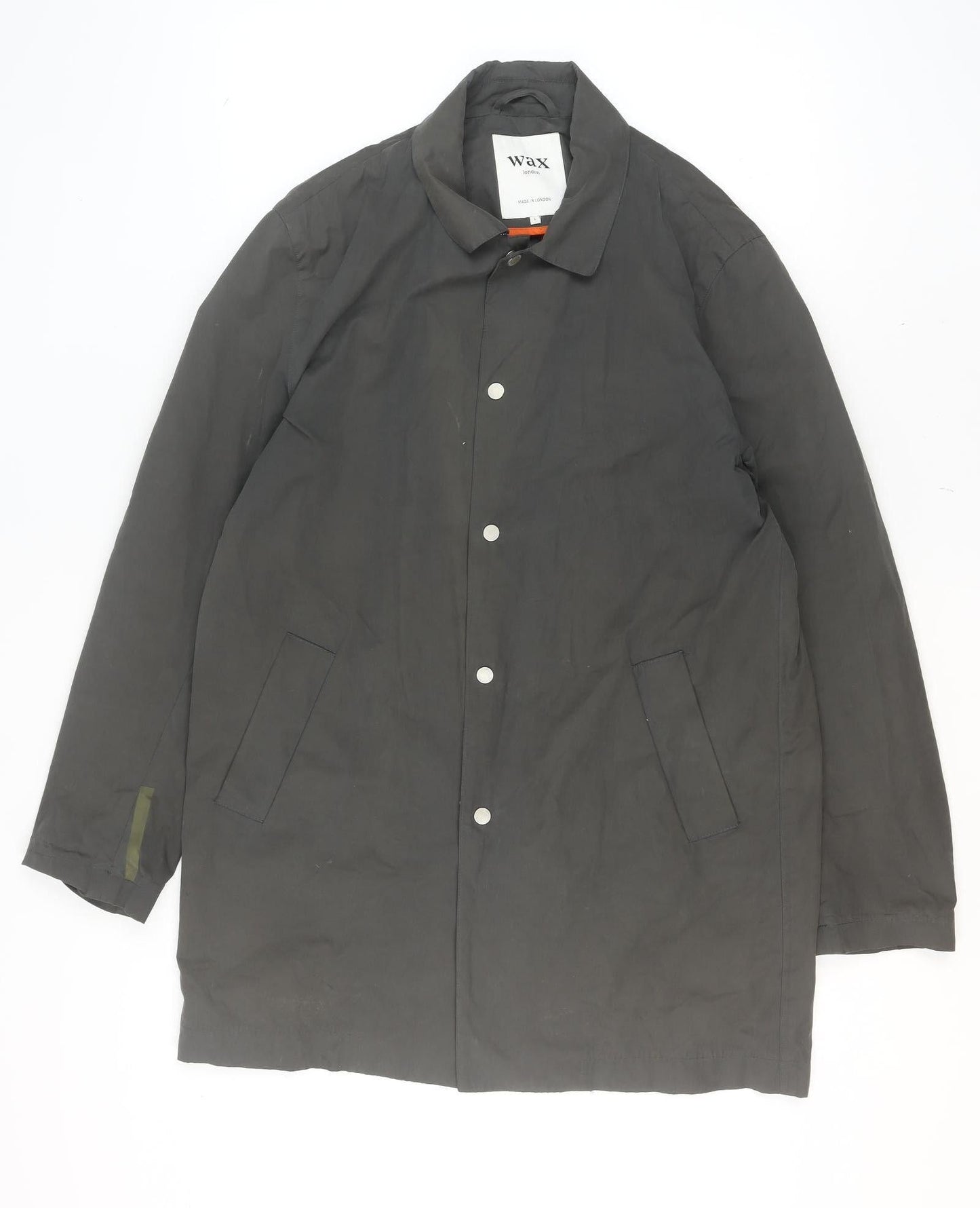 Wax London Men's Black L Cotton-Blend Mid-Length Overcoat