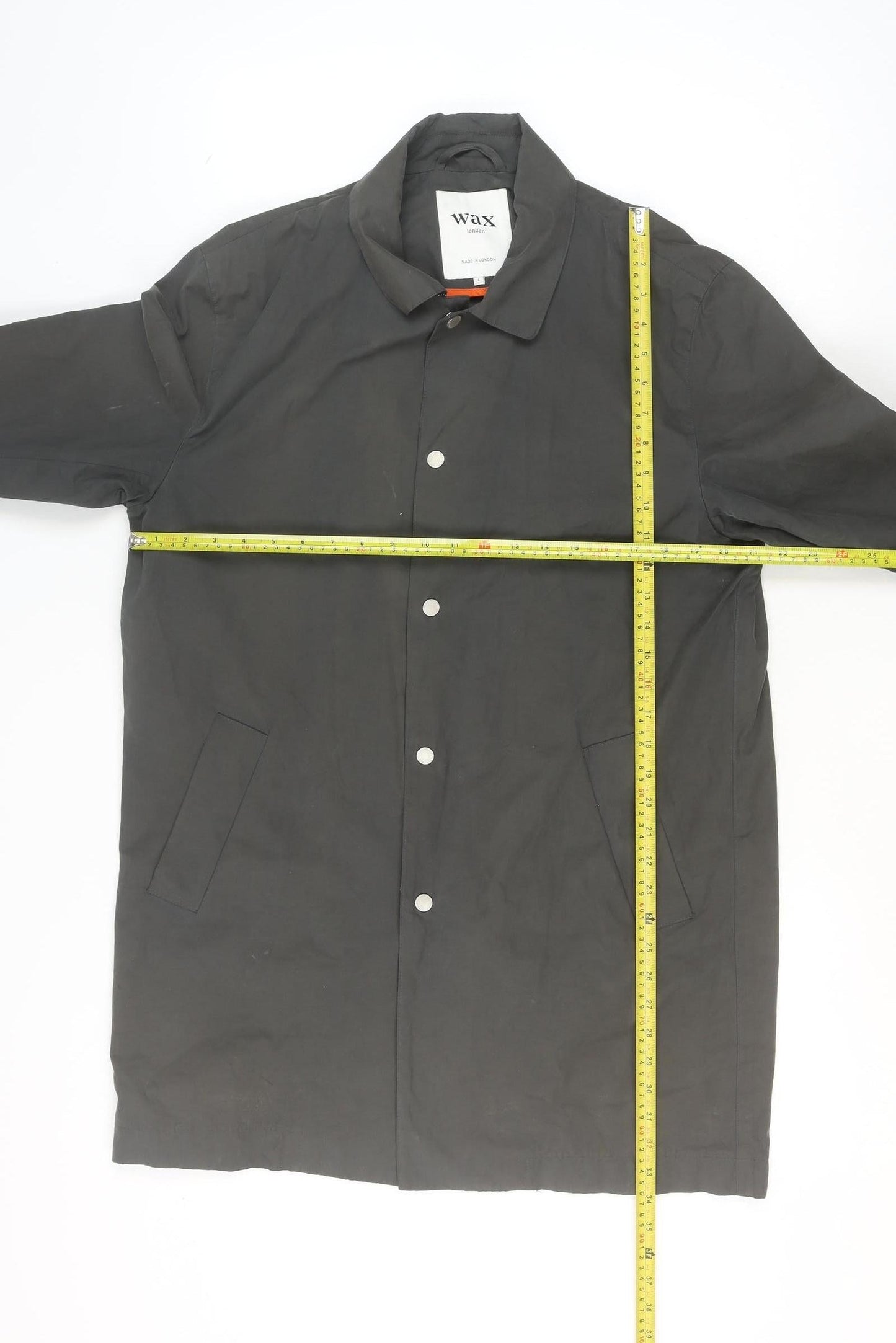 Wax London Men's Black L Cotton-Blend Mid-Length Overcoat
