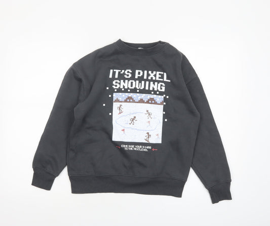 Zara Boys Black Pixel Snowing Christmas Graphic Pullover Sweatshirt 10 Years