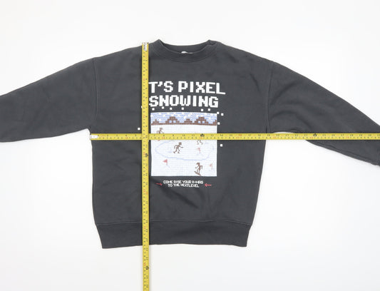 Zara Boys Black Pixel Snowing Christmas Graphic Pullover Sweatshirt 10 Years