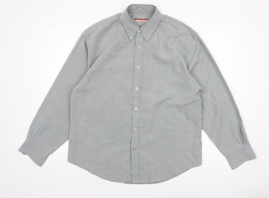 Lee Cooper Men's Grey Check Button-Down Long Sleeve Shirt M