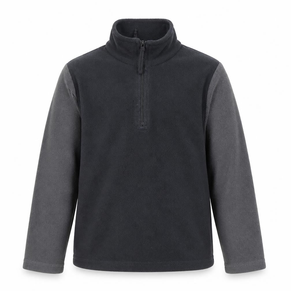 Front view of Mountain Warehouse boys’ black fleece 1/4 zip pullover sweatshirt 5-6 years